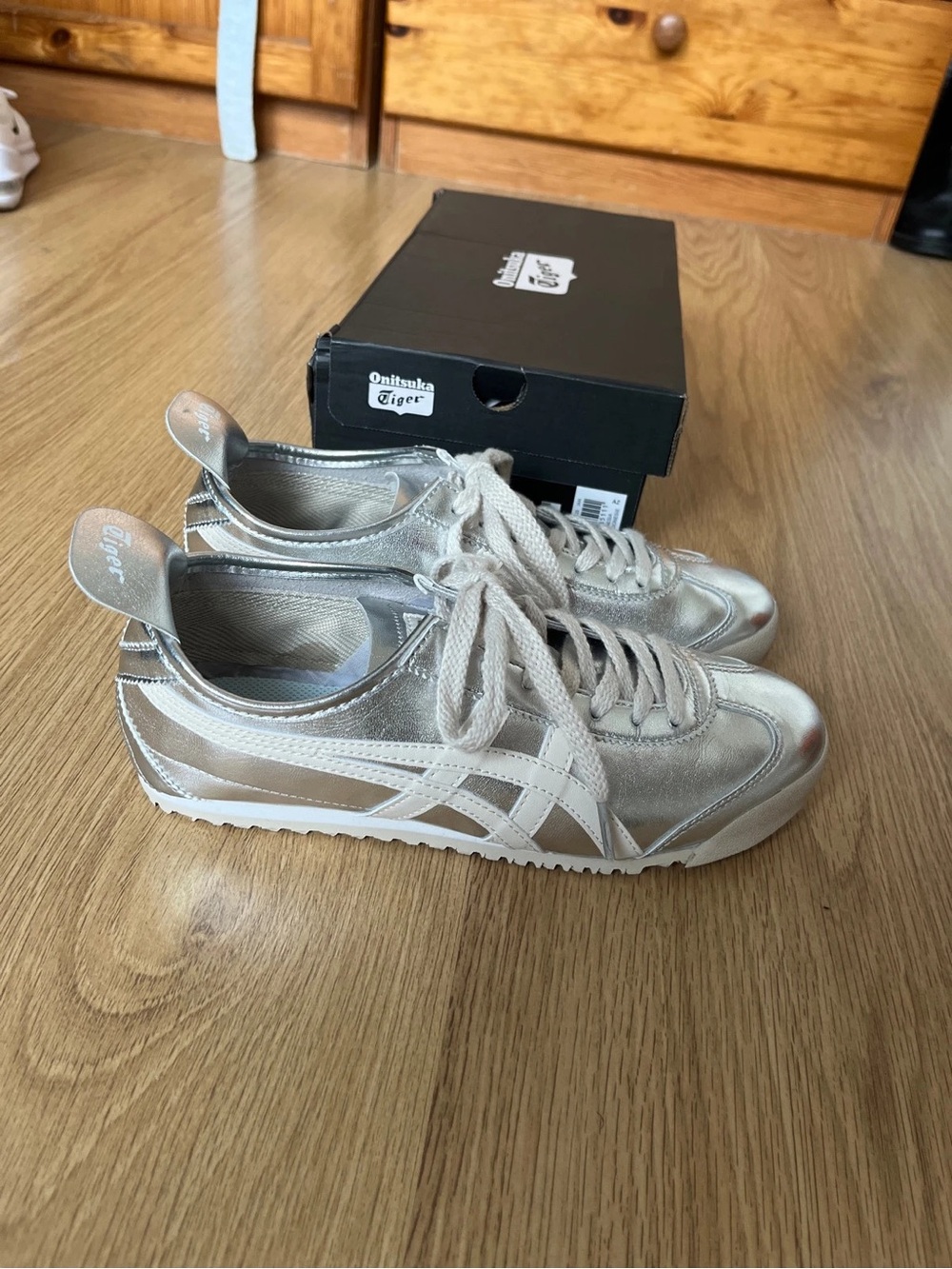 Onitsuka Tiger by Asics Women's Mexico 66 Metallic Champagne/White Sneakers - Picture 1 of 7